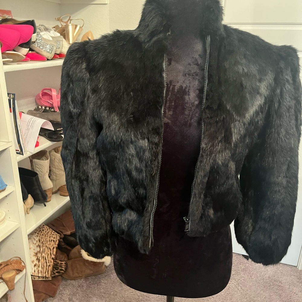 Women's Black Vintage 50’ Rabbit Fur Jacket